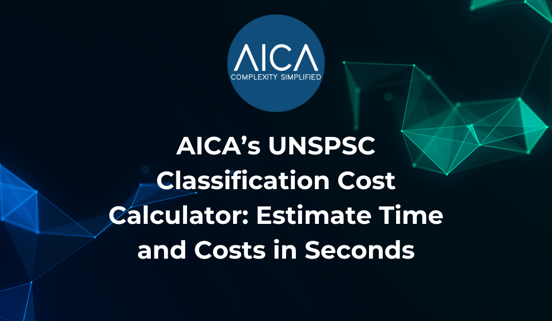 AICA's UNSPSC Classification Cost Calculator: estimate manual classification time, labor costs, automated solutions, procurement efficiency, supply chain transparency, spend analysis, product and service categorization, AI-powered classification, data management, cost savings